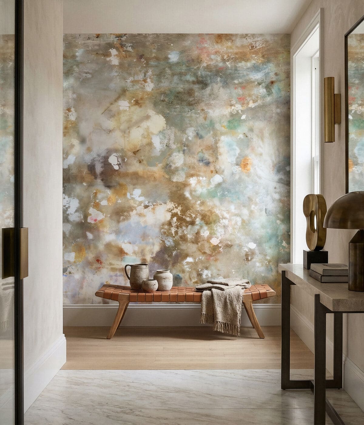 Elegant completed wallpaper installation in a modern interior