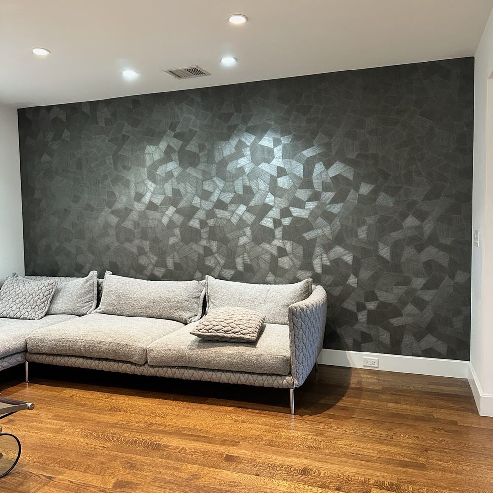 Designer wallpaper feature wall in an interior